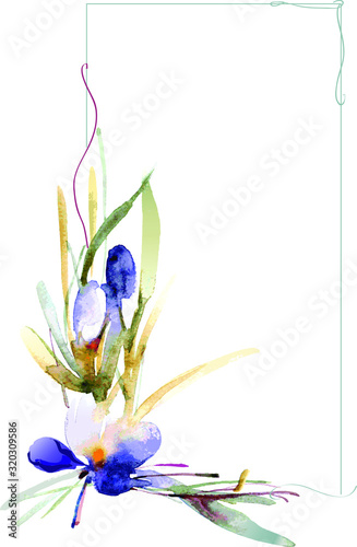 Vector frame for congratulatory text. Watercolor drawing flowers