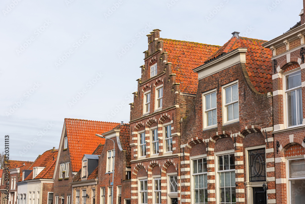 The upper part of traditional Dutch houses in the city historic centre