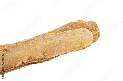 Astragalus medicinal herbs on white background