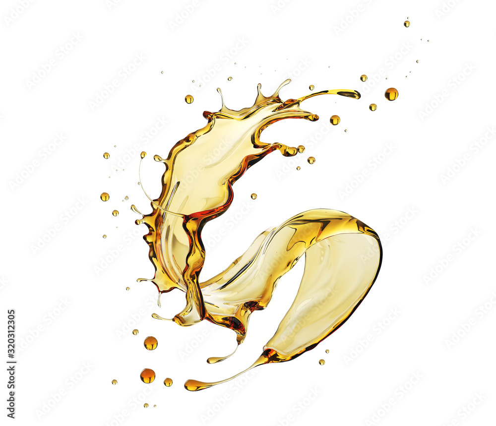 Olive or engine oil splash isolated on white background, 3d illustration with Clipping path. - obrazy, fototapety, plakaty 