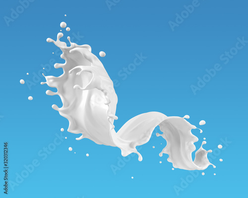 milk splash isolated on background, white liquid or Yogurt splashing, Include clipping path. 3d illustration.