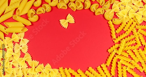 Stop motion pasta food background healthy eating concept.