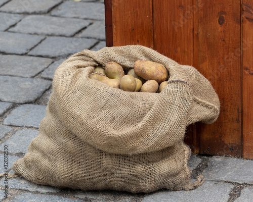 sack of potatoes made of Hessian fabric