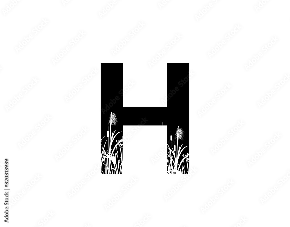 H Letter Logo With Grass or Reeds Inside. H Letter Logo With Grass or Reeds Inside.