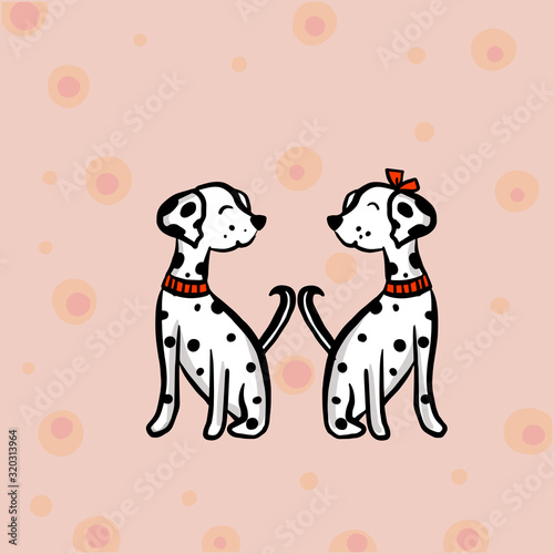 Color vector illustration animals dogs dolmatins for Valentine day.