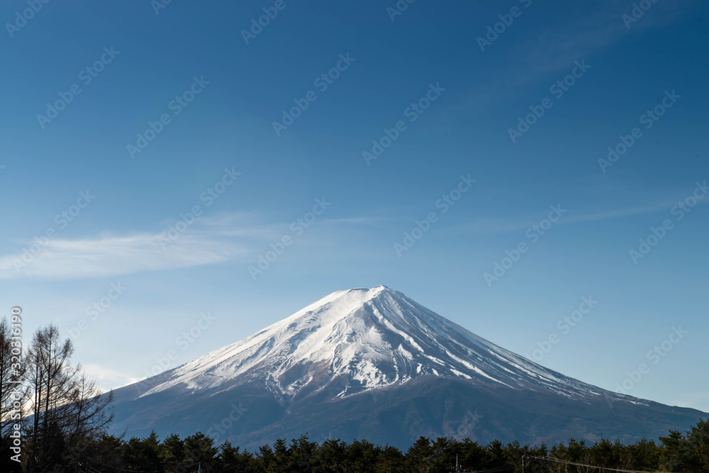 Fuji mountain with snow cover on the top with could, Japan