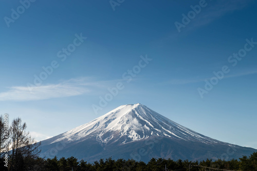 Fuji mountain with snow cover on the top with could, Japan