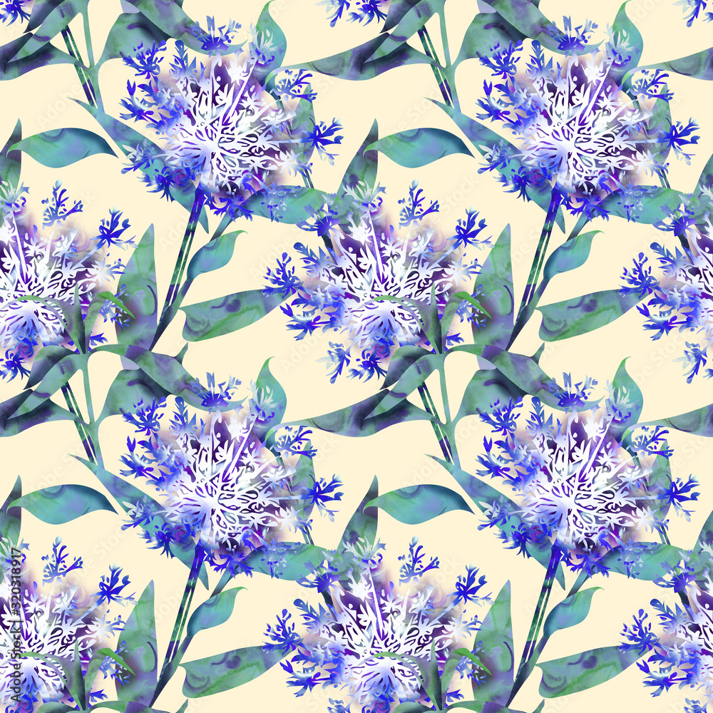 Flowers and leaves, seamless patttern Flowers and leaves, seamless patttern