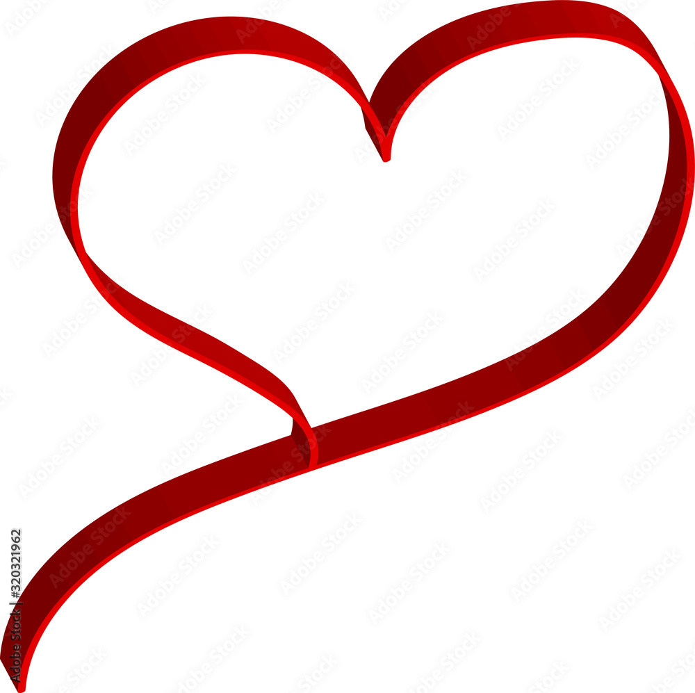 3 d red heart - outline drawing for an emblem or logo. Template for greeting card for Valentine's Day.