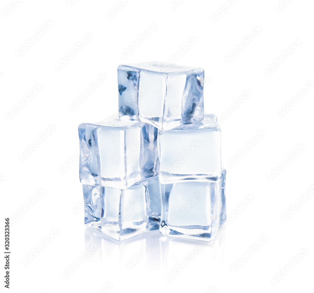 Crystal clear ice cubes isolated on white