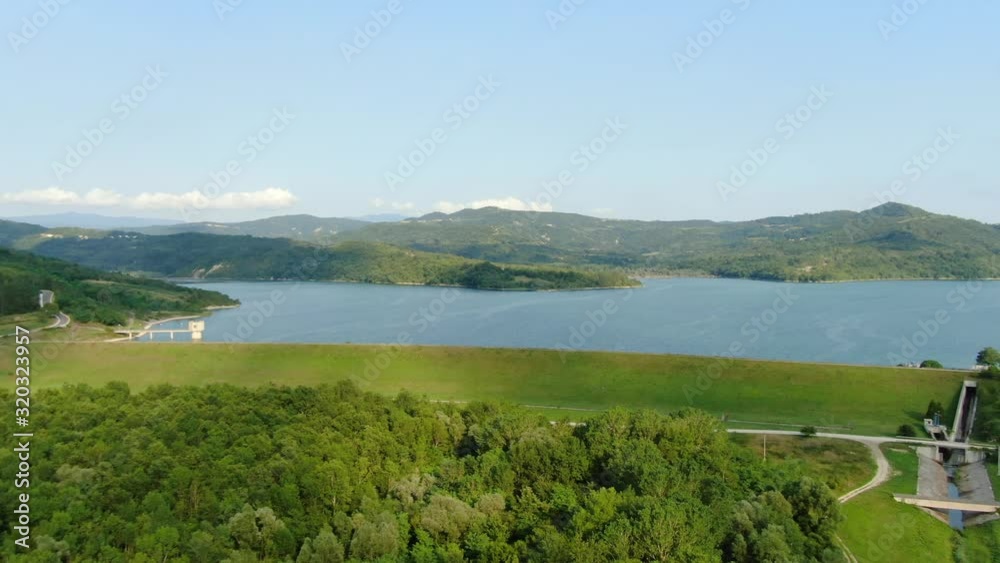 The artificial Lake Butoniga in Istria, Croatia. Wide angle aerial shot The artificial Lake Butoniga in Istria, Croatia. Wide angle aerial shot
