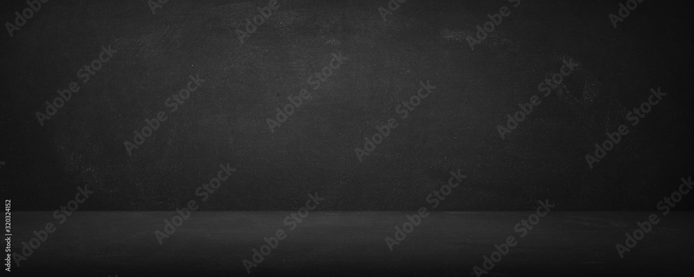 horizontal black board and dark chalkboard studio background for showroom for showing product - obrazy, fototapety, plakaty 