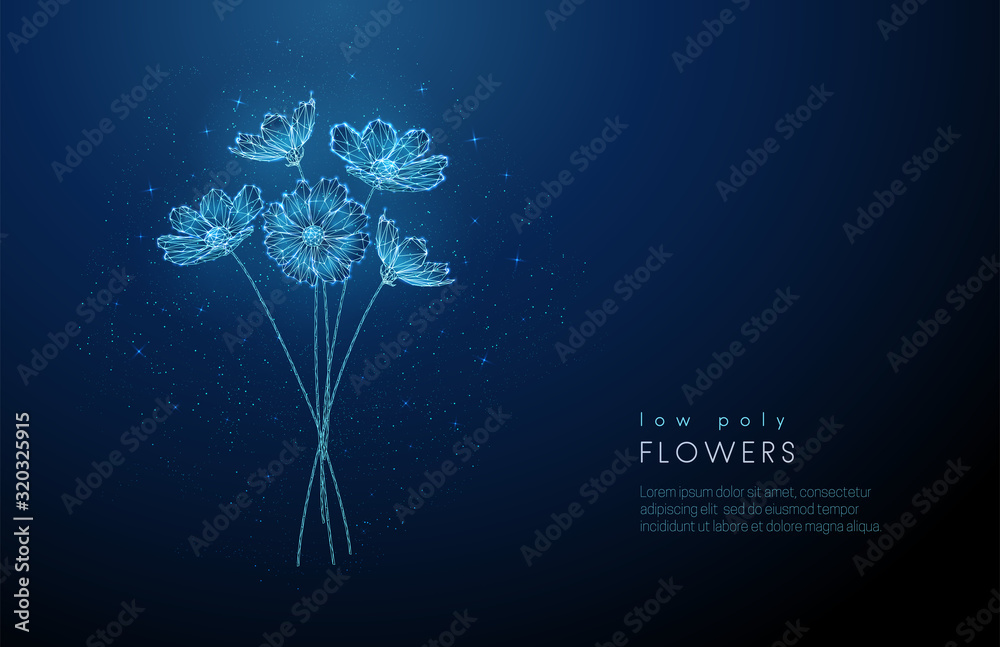 Abstract low poly blooming bouquet of flowers. - obrazy, fototapety, plakaty 