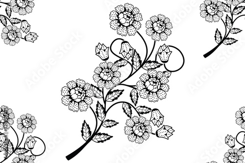 Seamless pattern with floral vector Illustration, with black and white style
