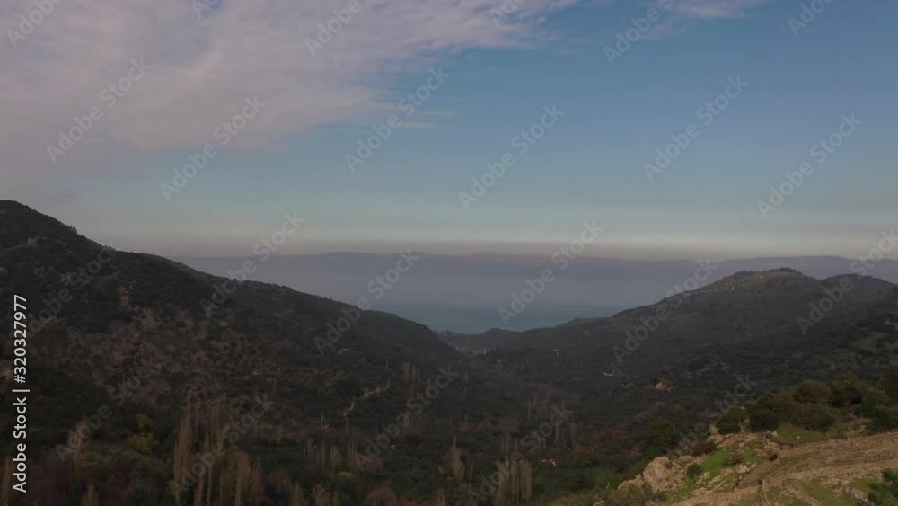 Turkish coast in distance valley Greek Island, Lesvos Turkish coast in distance valley Greek Island, Lesvos