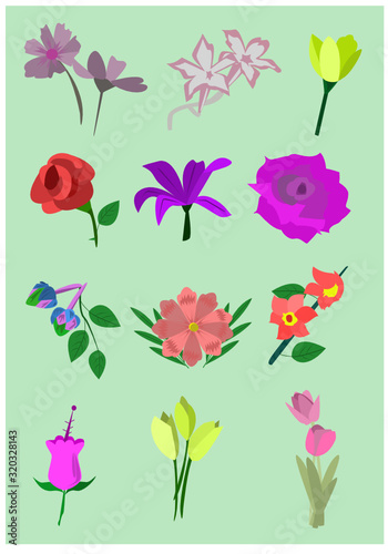 Wallpaper Mural Set of floral elements. Flower red, burgundy, navy blue rose, green leaves. Wedding concept - flowers. Floral poster, invite. Vector arrangements for greeting card or invitation design Torontodigital.ca