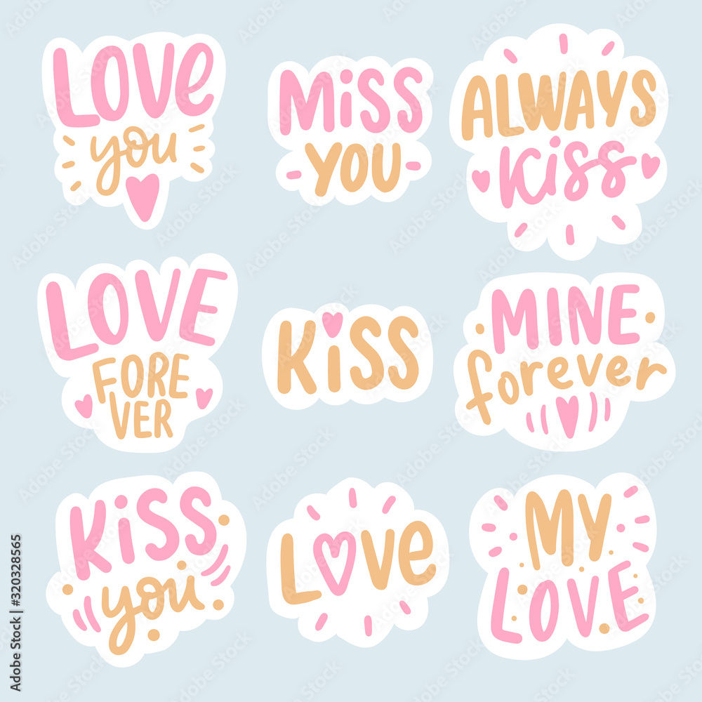 Set of love lettering stickers. Modern hand drawn typographic feeling words. Описание (на английском языке)76/200 Set of love lettering stickers. Modern hand drawn typographic feeling words. Описание (на английском языке)76/200
