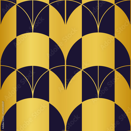 Purple and Gold Art Deco Inspired Seamless Pattern Print Background