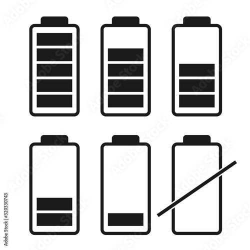 Set of battery charge level indicators. Vector illustration.