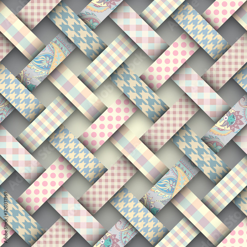Patchwork textile pattern. Seamless quilting design background.