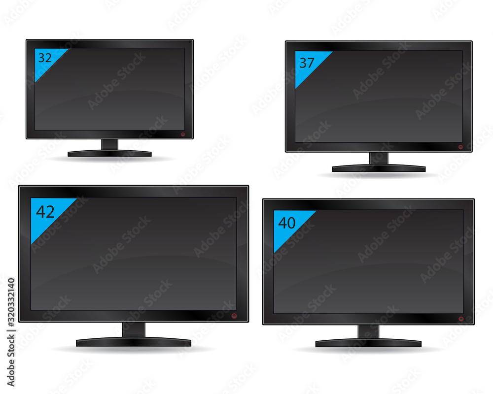 Monitor or TV with different diagonal sizes. Display with 32.37