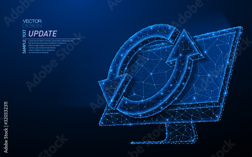 Abstract polygonal light design of monitor with synchronization symbol.