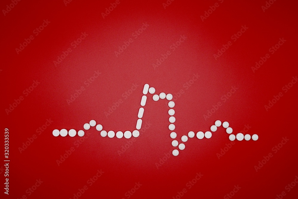Stemi Red Background picture of electrocardiography (STEMI) made by white pills on red ...