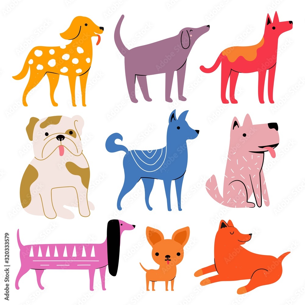 Vector set with cute cartoon dogs.