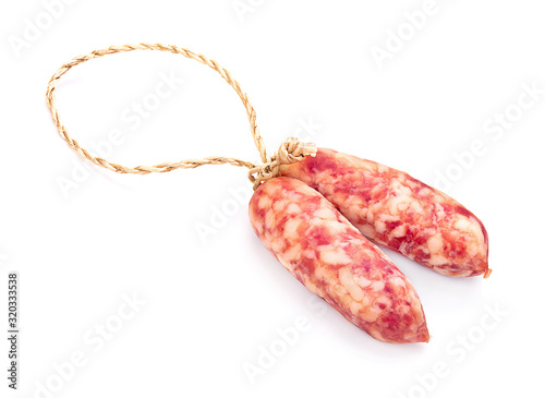 Chinese sausage isolated on white background.