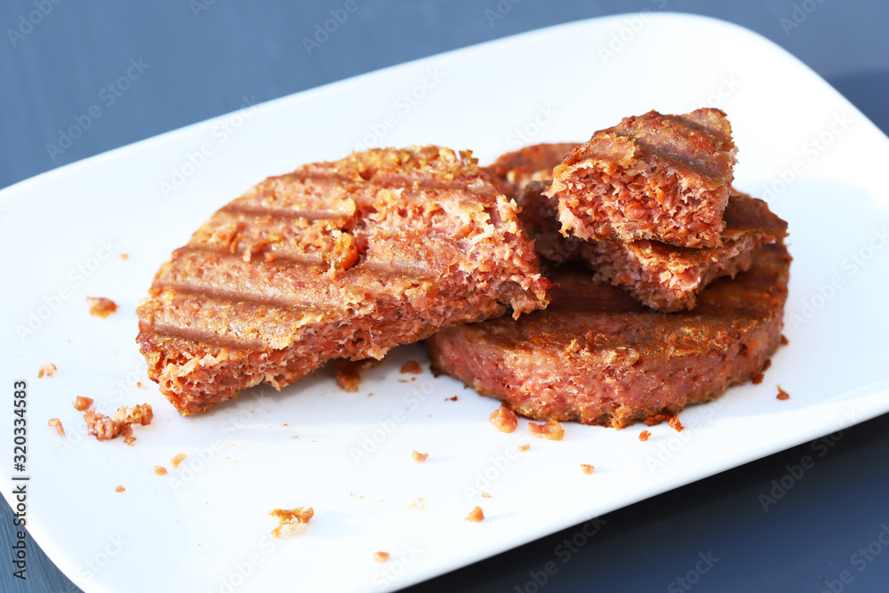Plant based grilled burger. Vegetarian meat. Plant based grilled burger. Vegetarian meat.