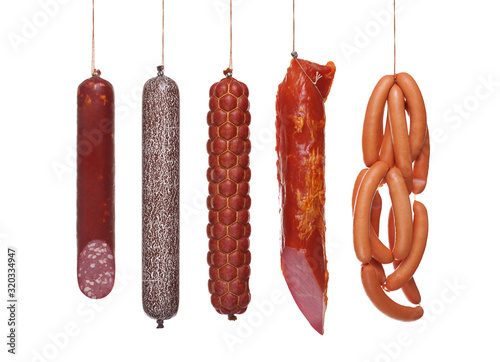 lot of sausages  on a white background