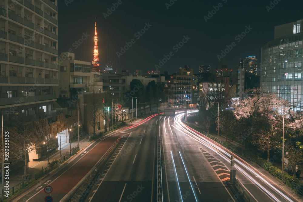 Fototapeta premium Tokyo city skyline view and office business building skyscraper downtown center with Tokyo Tower at evening in Japan. Asia tourism, modern city life, or business finance and economy concept