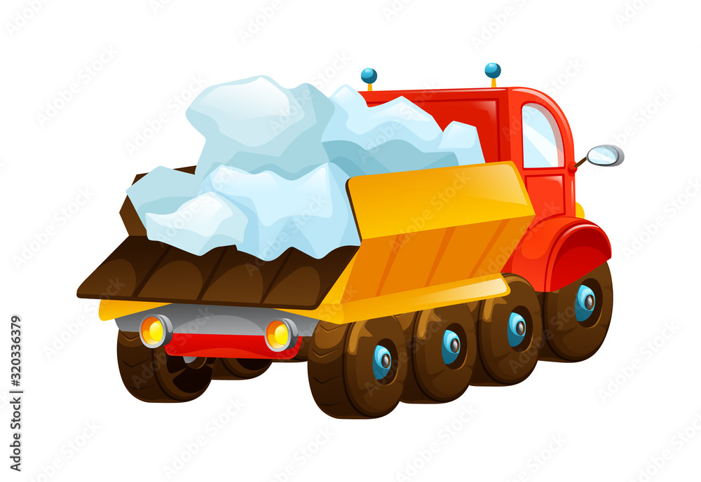 Fototapeta premium Winter snow removal. Snow truck machine. Vehicle, transportation on white background isolated vector illustration