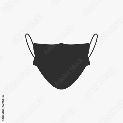 Vector medical mask isolated on white background. Black flat silhouette of medical mask.