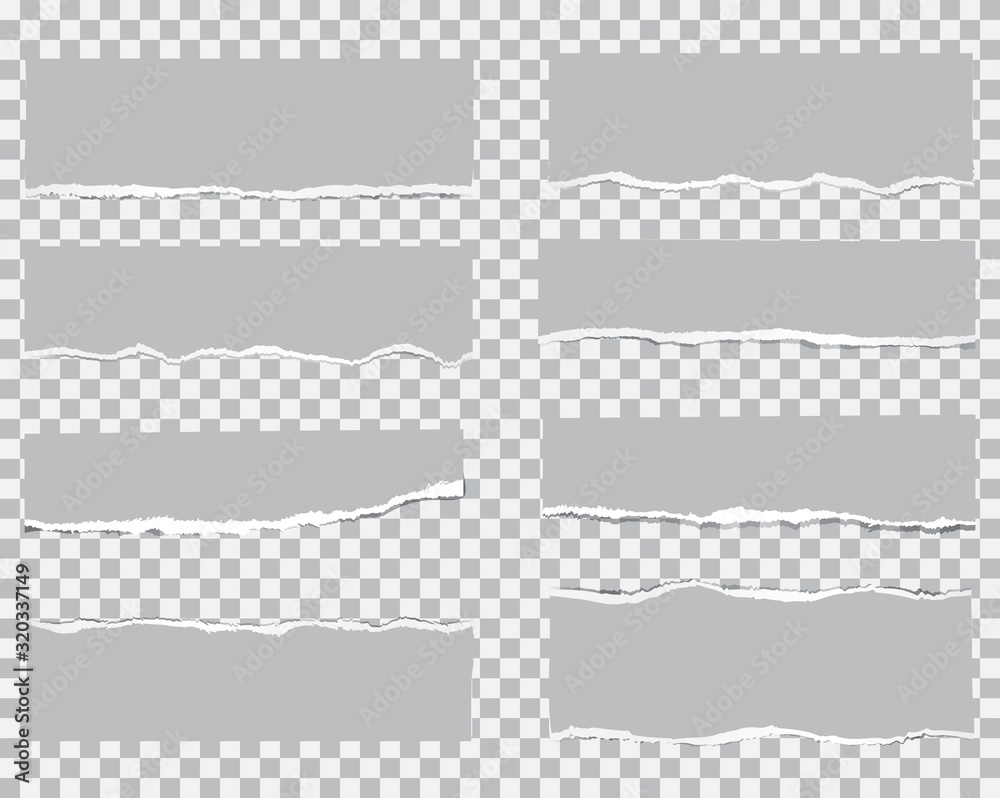 Torn paper with ripped edges and space for text.Horizontal torn paper edge. Ripped squared horizontal white paper strips. Vector illustration. Torn paper with ripped edges and space for text.Horizontal torn paper edge. Ripped squared horizontal white paper strips. Vector illustration.