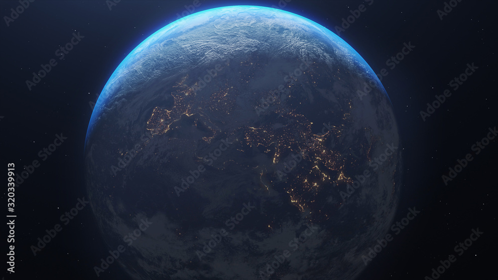 Planet earth from the space at night. Elements of this image furnished by NASA - 3d illustration.