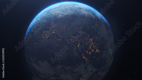 Fototapeta Naklejka Na Ścianę i Meble -  Planet earth from the space at night. Elements of this image furnished by NASA - 3d illustration.