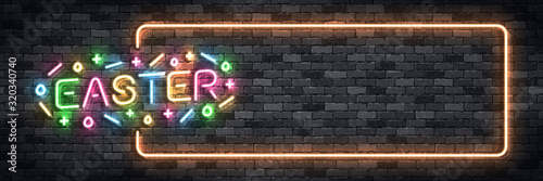Vector realistic isolated neon sign of Easter frame for template decoration and covering on the wall background. Concept of Happy Easter celebration.