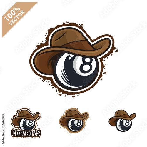 Biliard 8 ball with cowboy hat vector logo for club or team.