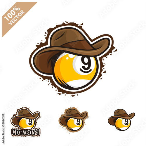 Biliard 9 ball with cowboy hat vector logo for club or team.