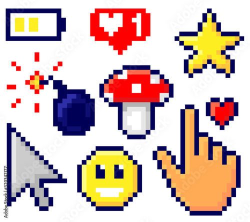 pixel objects used in games, 8 bits, 16 bits