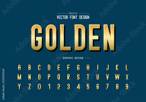 Gold font and alphabet vector, Golden letter typeface and number design, Graphic text on background