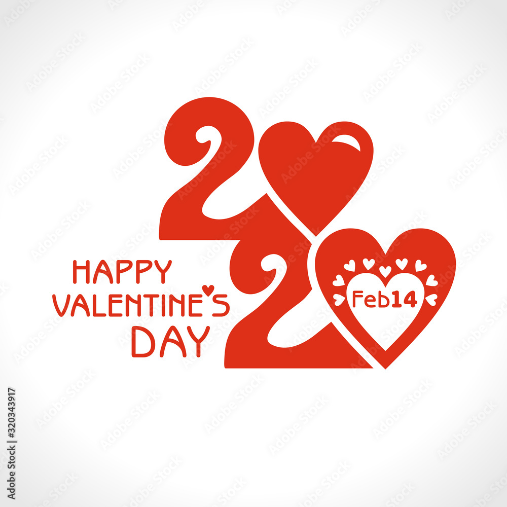 Happy Valentine's Day. 2020. Red vector symbol Valentines Day zero in the shape of a heart.