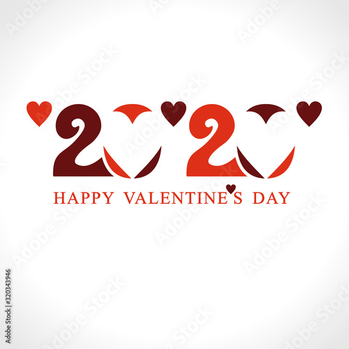 Happy Valentine's Day. 2020. Monogram 2020 resembles the graphic style of playing cards. Valentines Day logo zero in the shape of a heart.