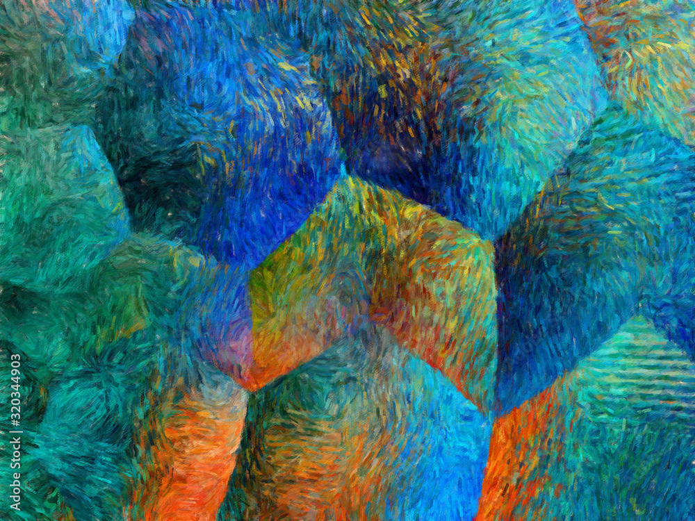 Obraz premium Large watercolor paint strokes on canvas. Simple modern art drawing. Multicolored background in oil painting style. Energy of bright colors. Hand made acrylic abstraction. Surreal impressionism print.