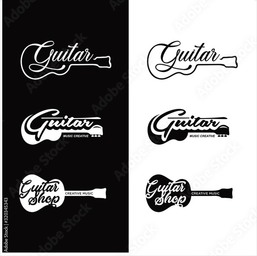 Set Of Guitar logo Design Vector Stock Illustration . Guitar Shop Logo . Rock music festival logo Vintage Hipster Retro , Rock n Roll Logo Design