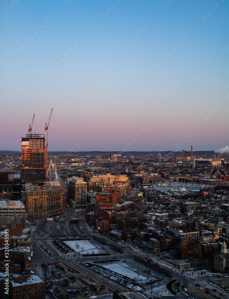 A construction site Near Boston Garden at Sunrise As Seen From Above