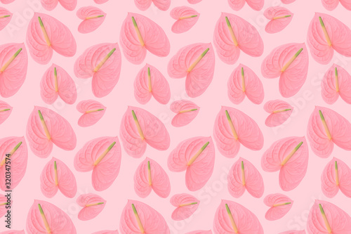 Pattern of a pink flower of different sizes on a pink background.