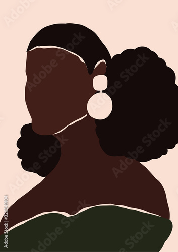 Abstract modern young african american black woman portrait silhouette. Fashion minimal trendy people face in paper cut mosaic flat style. Trendy minimal poster print. Vector hand drawn illustration