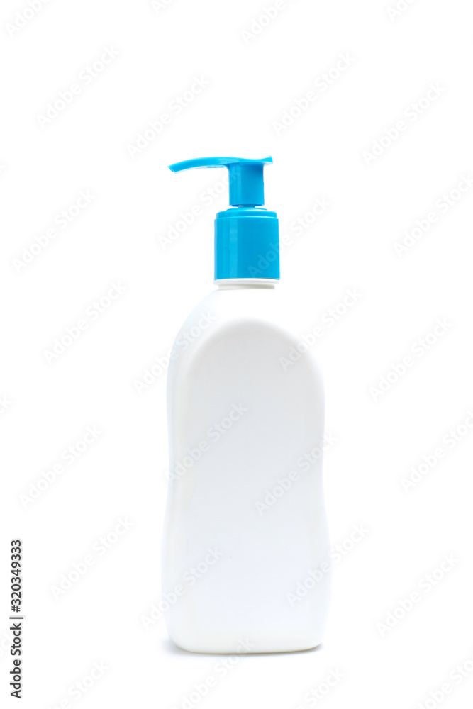 Hand wash, lotion, sanitizer bottle pump on white background. Product mock up, copy space without label. Hand wash, lotion, sanitizer bottle pump on white background. Product mock up, copy space without label.